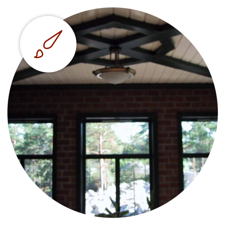 Sveitserhus kuttet til en sirkel, med et ikon av en malepensel over